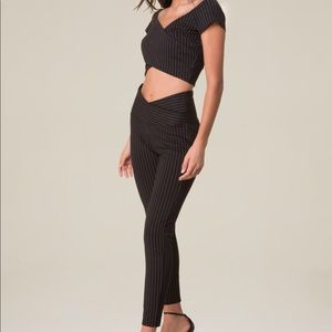 Black Pinstriped Pants and top from Bebe